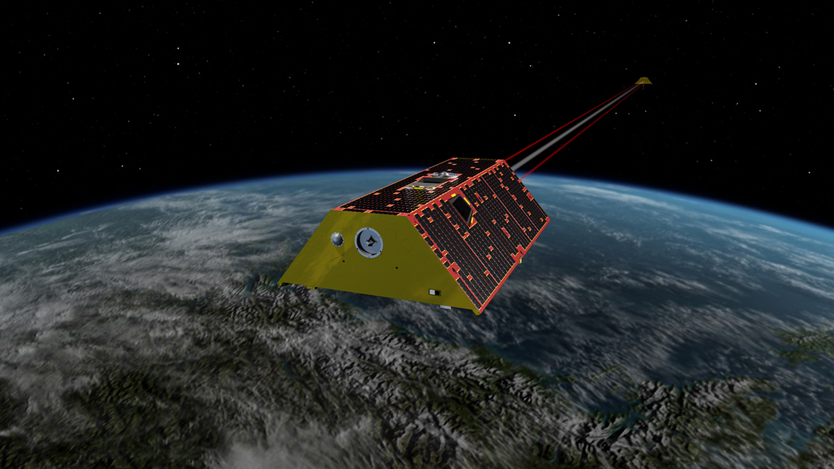 Illustration of GRACE-FO in orbit (view 3).